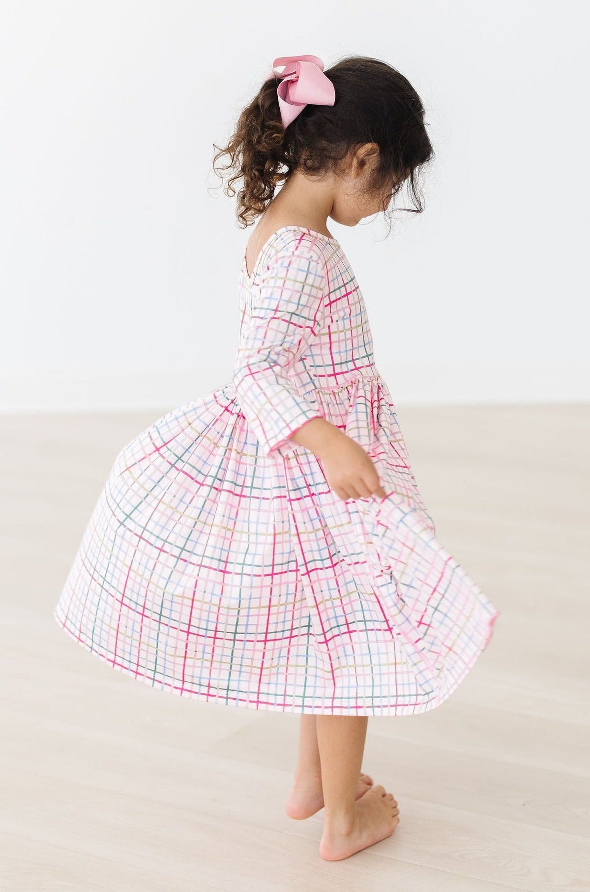 Pink Plaid 3/4 Sleeve Pocket Twirl Dress 9