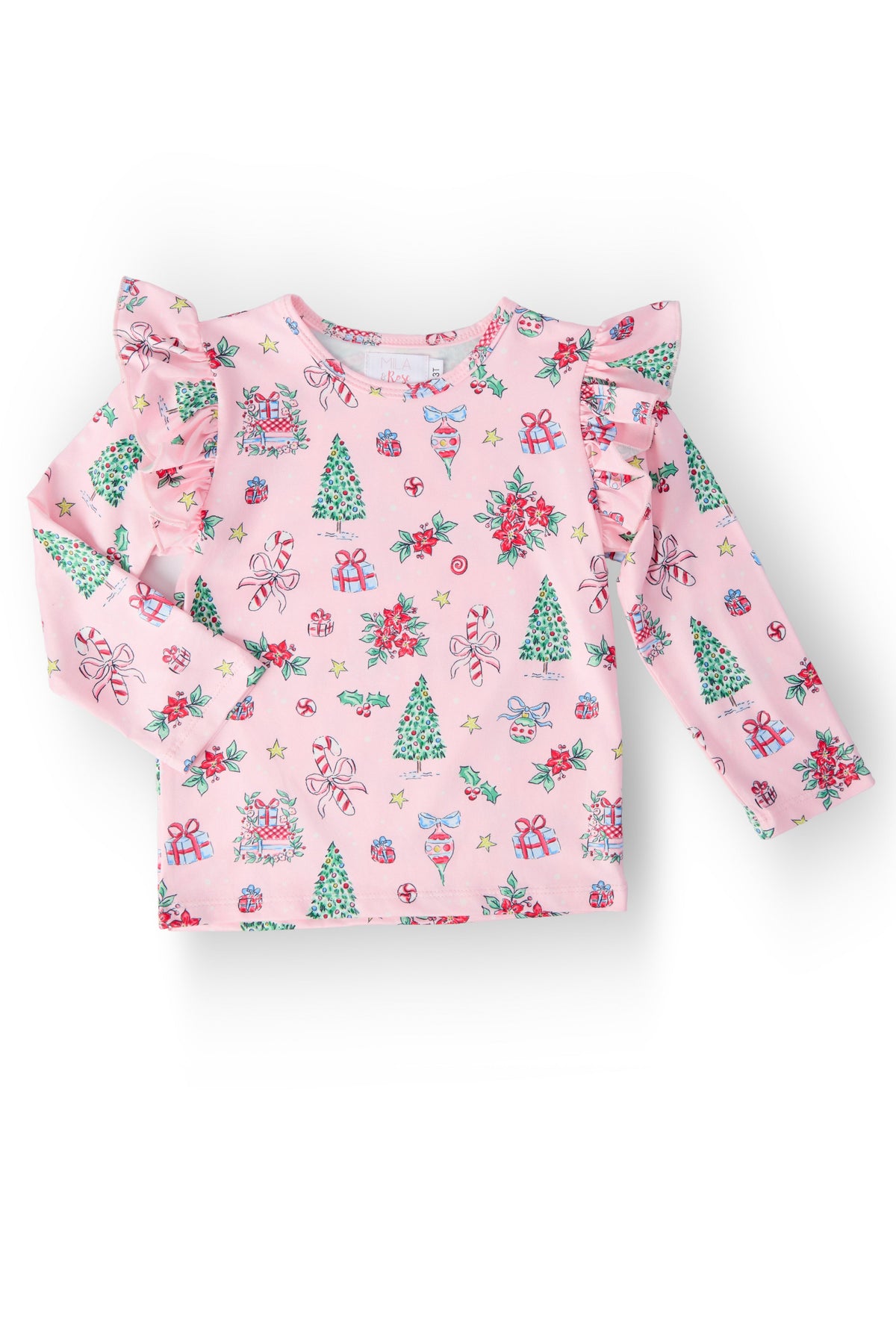 Pink Christmas L/S Ruffle Tee 1