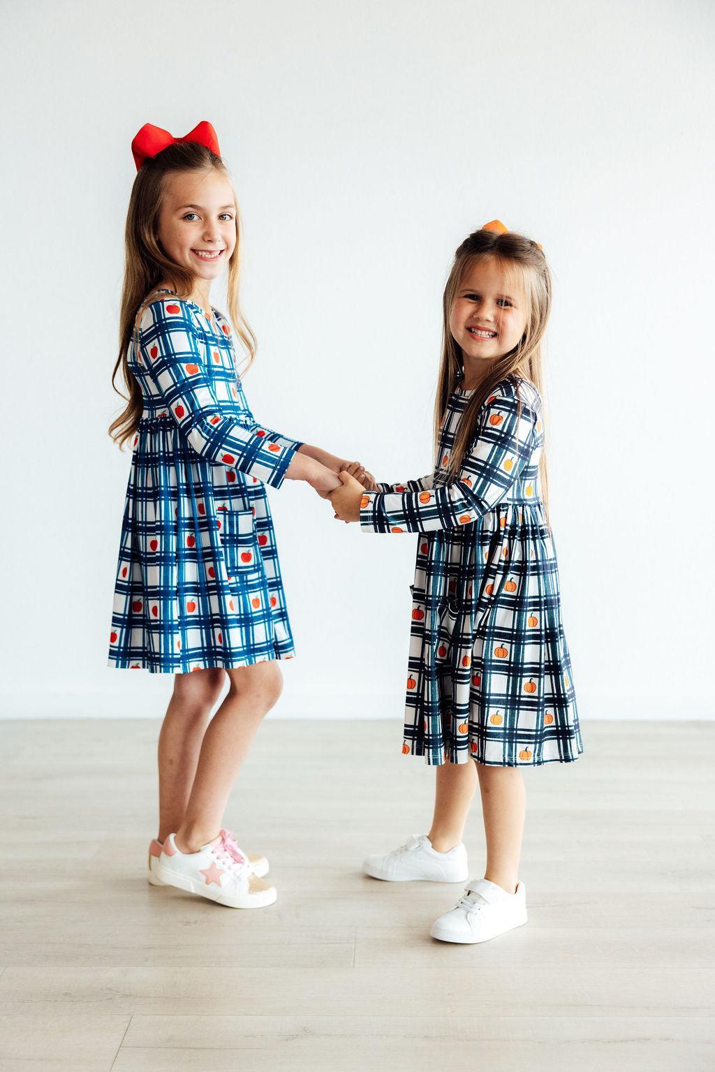 Plaid Apples L/S Pocket Twirl Dress 2
