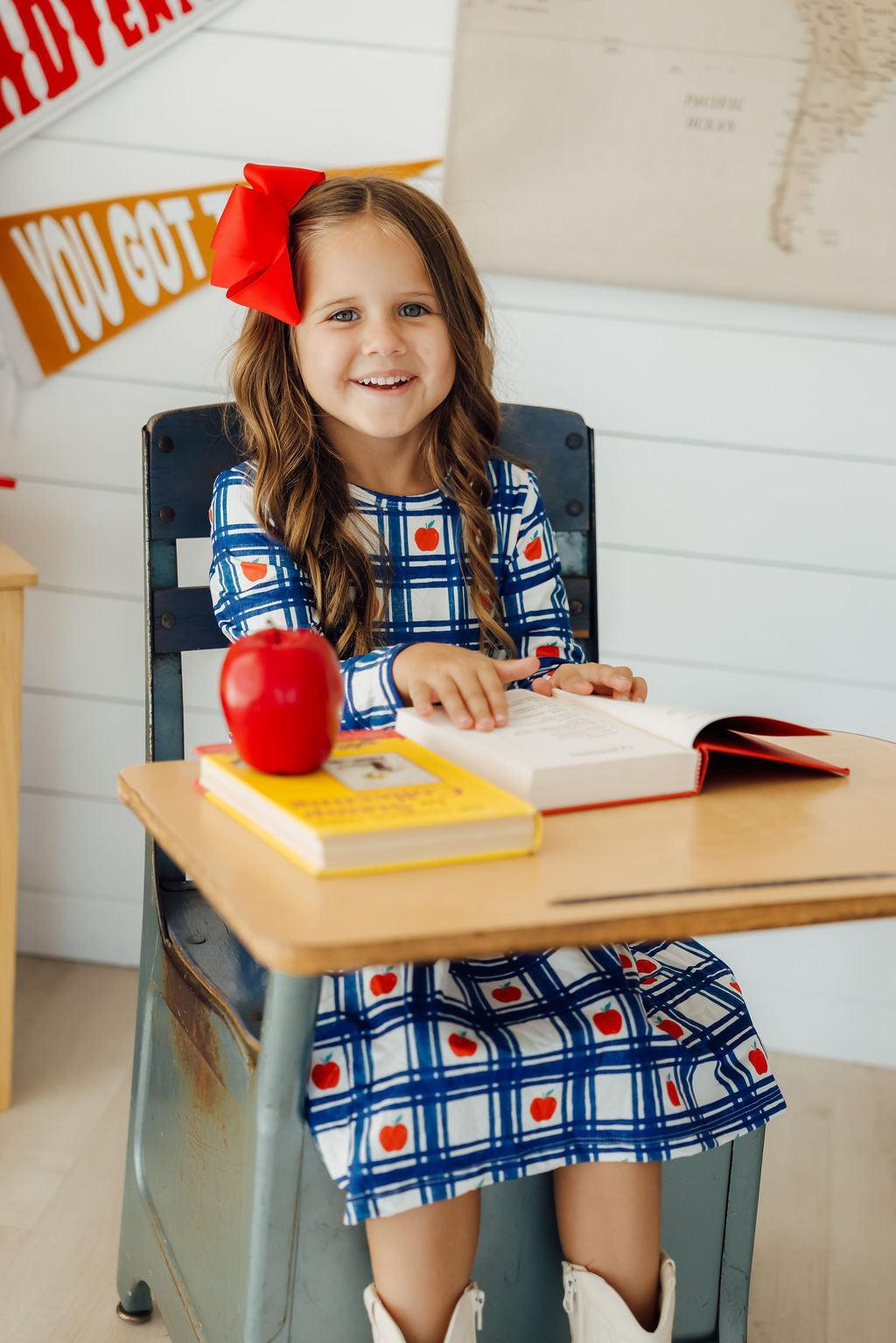 Plaid Apples L/S Pocket Twirl Dress 3