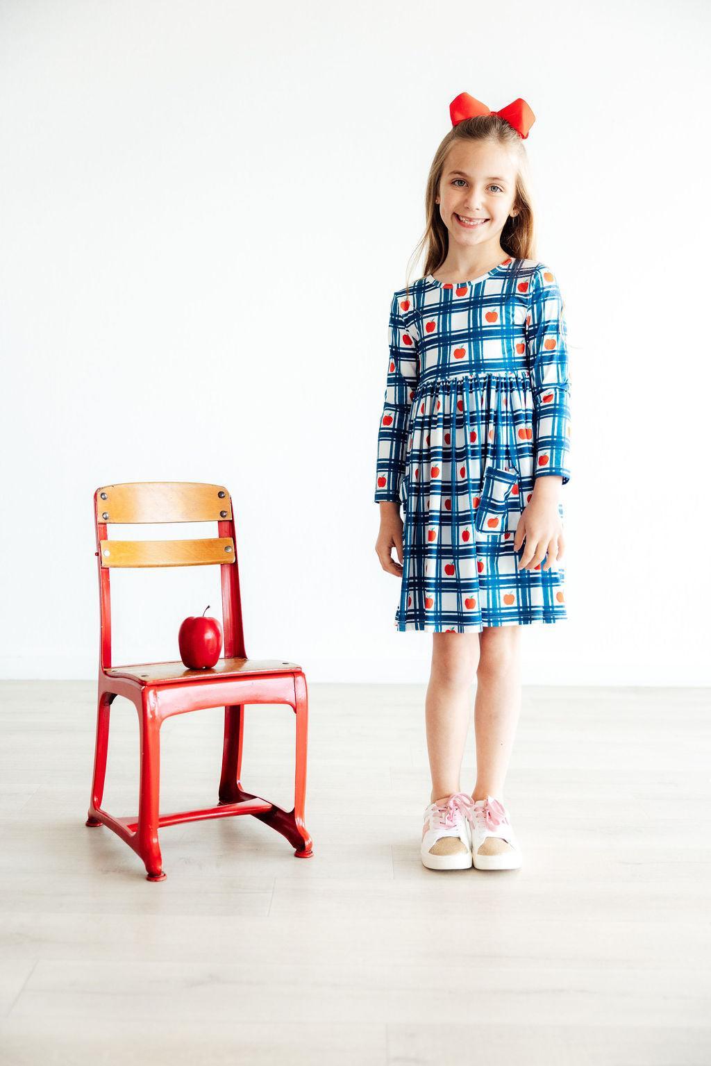 Plaid Apples L/S Pocket Twirl Dress 5