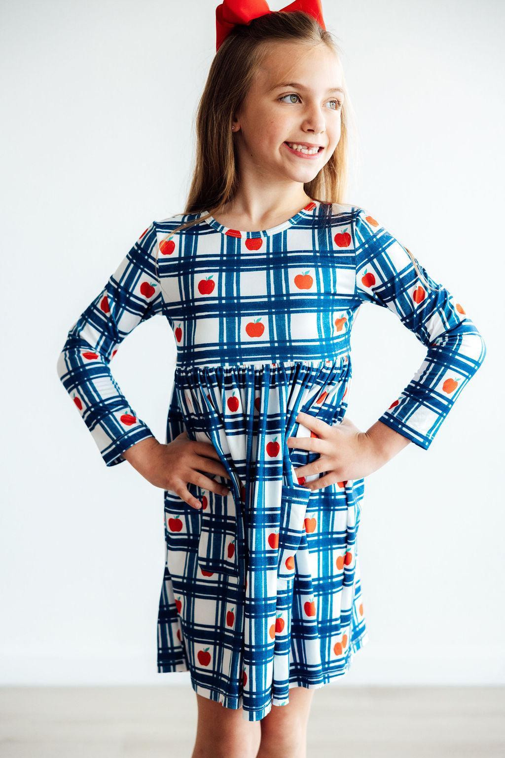 Plaid Apples L/S Pocket Twirl Dress 6