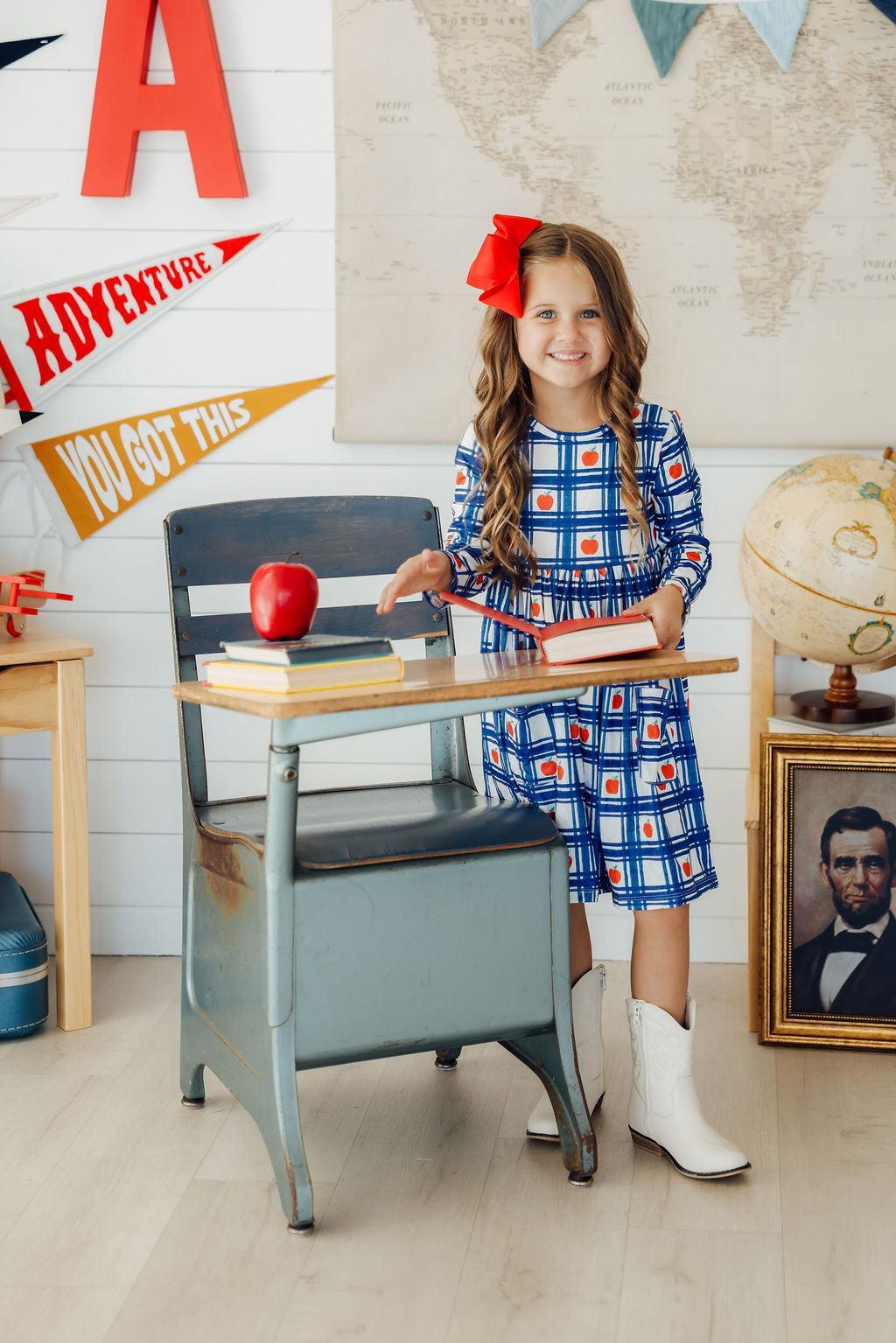 Plaid Apples L/S Pocket Twirl Dress 1