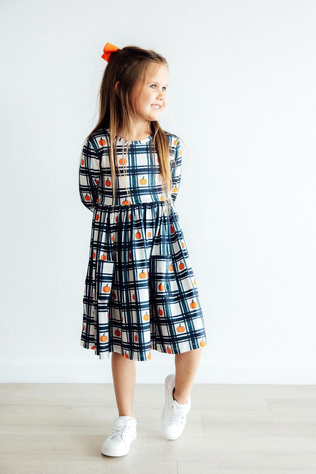 Plaid Pumpkins L/S Pocket Twirl Dress 9