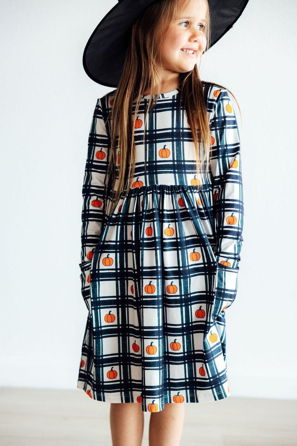 Plaid Pumpkins L/S Pocket Twirl Dress 5