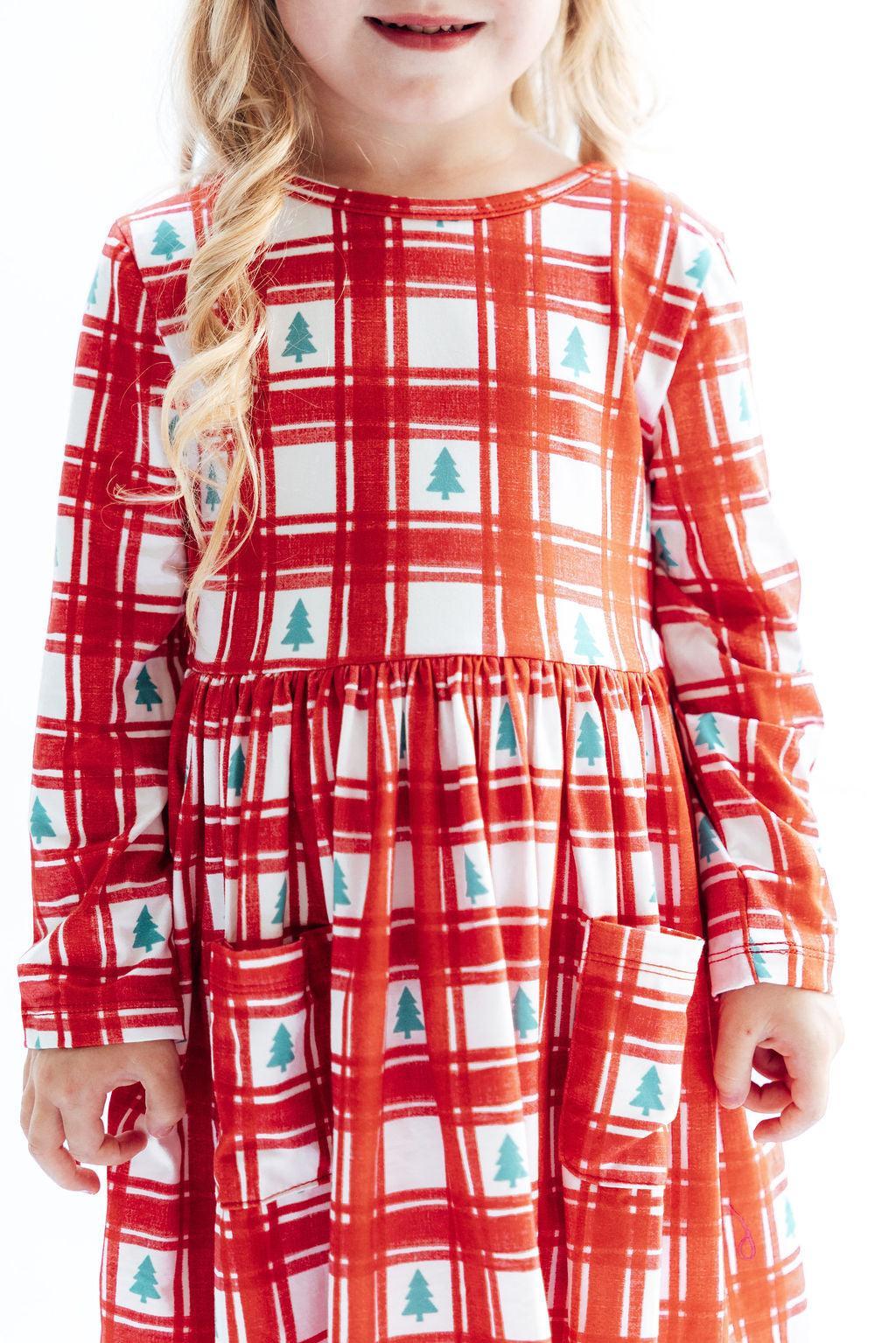 Plaid Trees L/S Pocket Twirl Dress 1