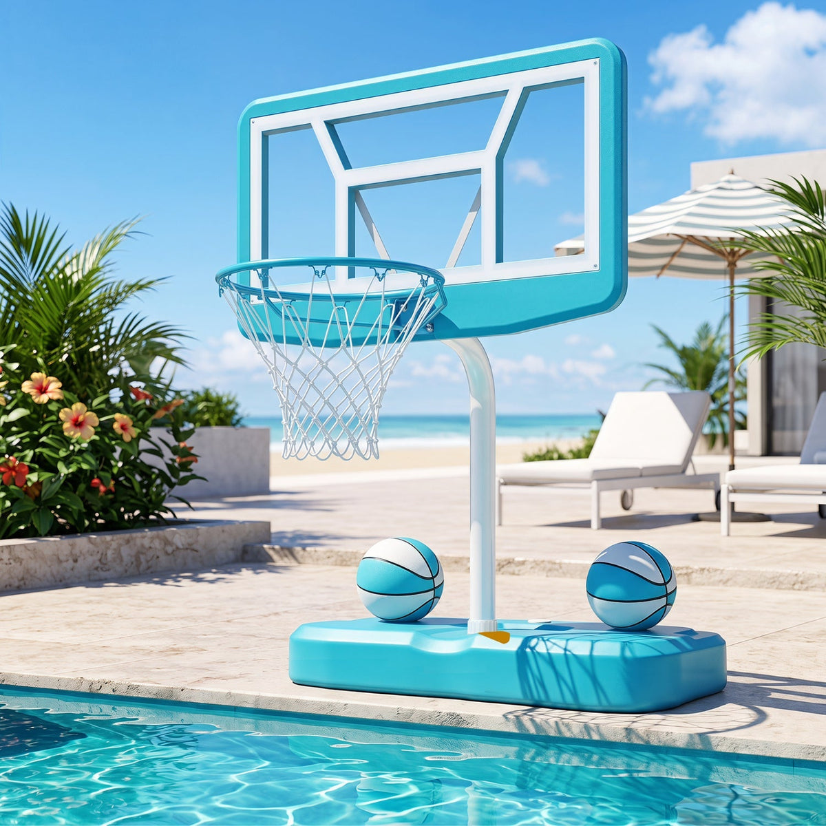 Pool Basketball Hoop Set with 2 Balls and Pump 1