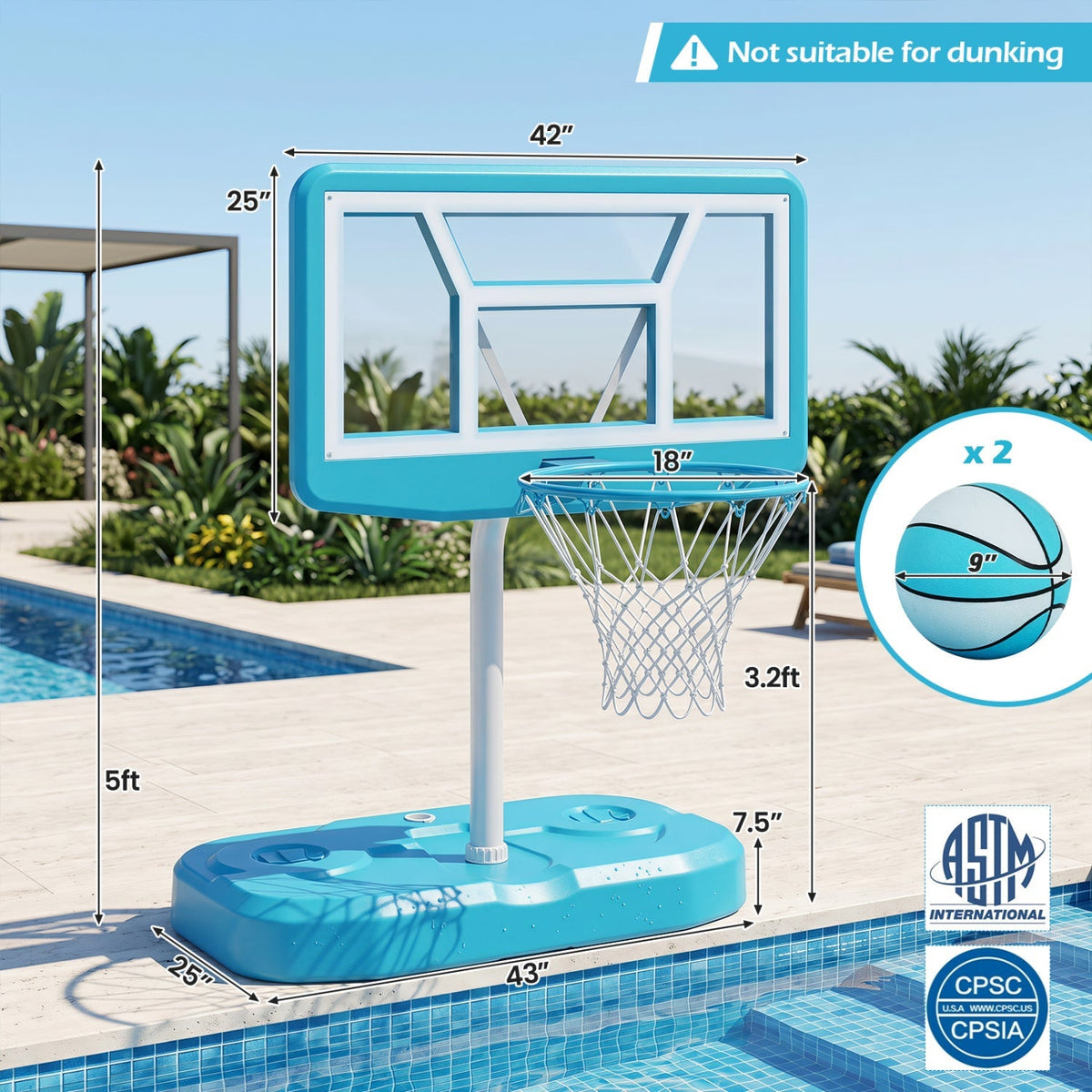Pool Basketball Hoop Set with 2 Balls and Pump 5