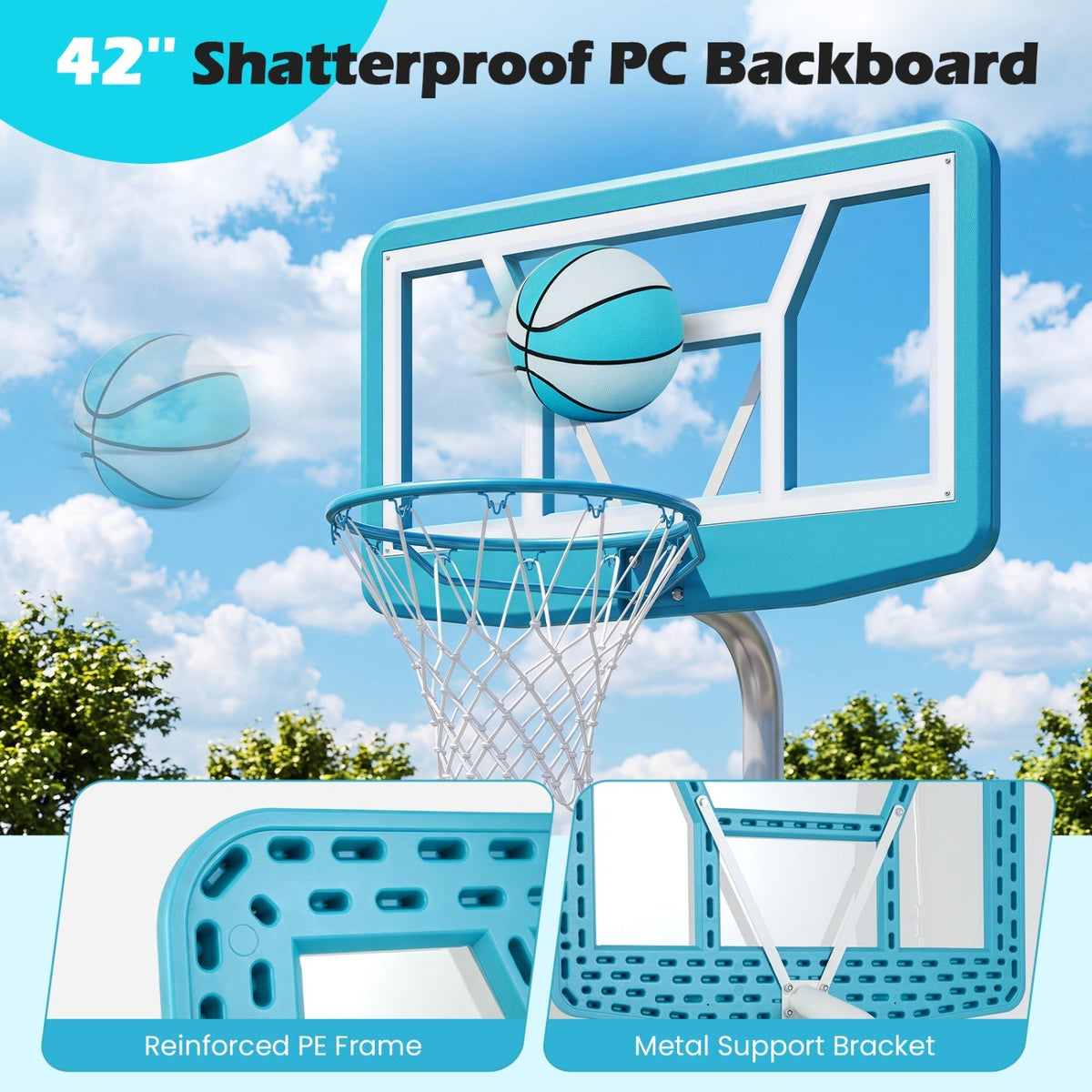 Pool Basketball Hoop Set with 2 Balls and Pump 6