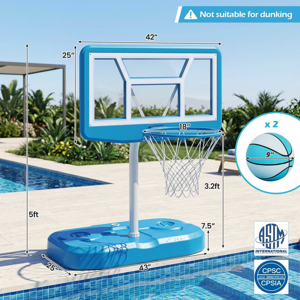 Pool Basketball Hoop Set with 2 Balls and Pump 13