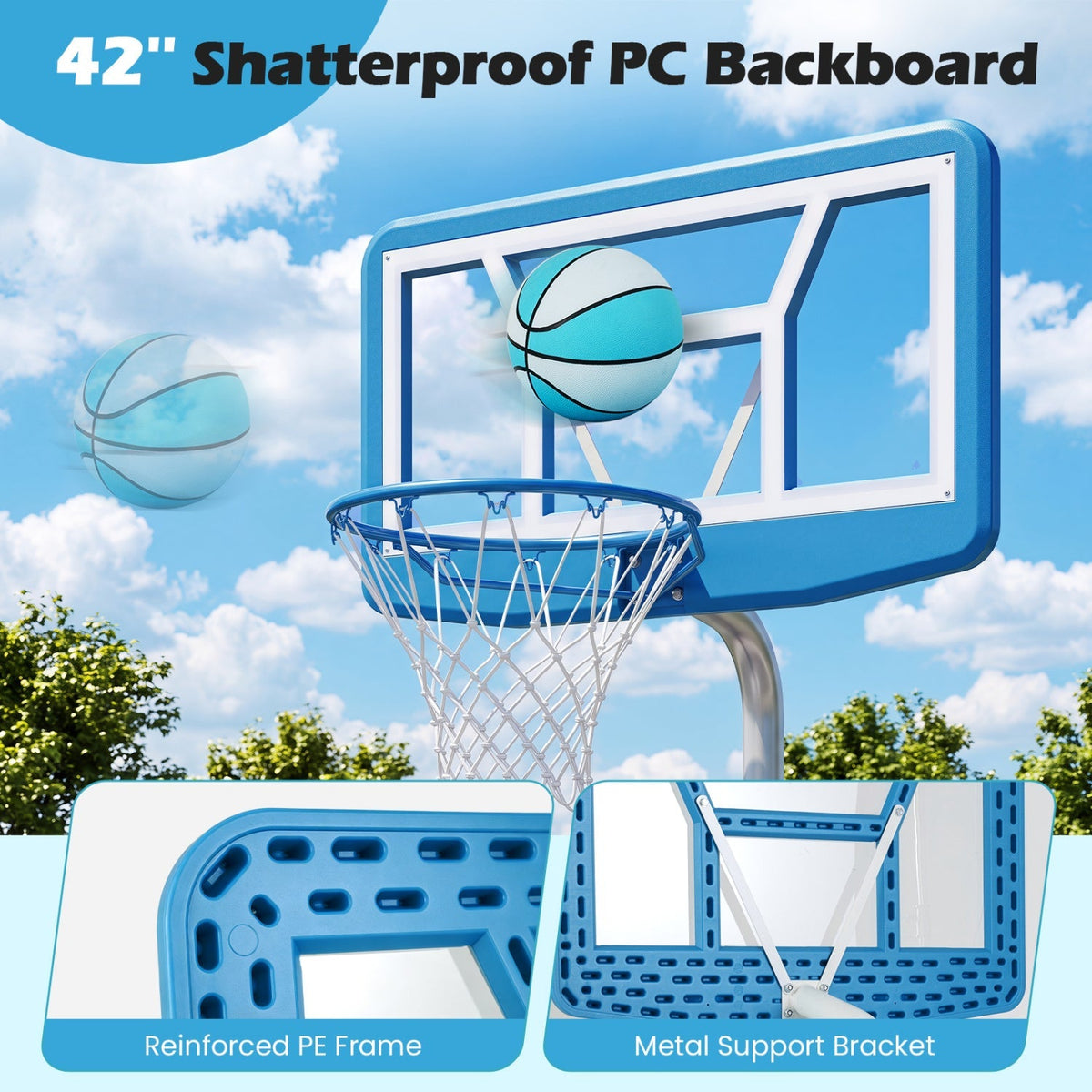 Pool Basketball Hoop Set with 2 Balls and Pump 14