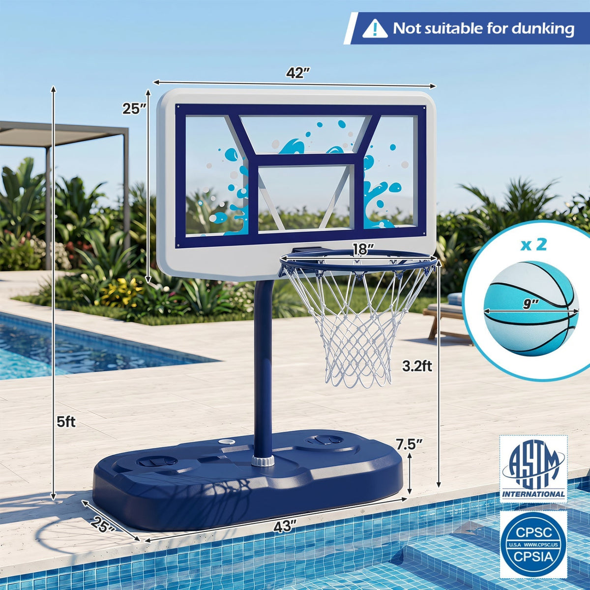 Pool Basketball Hoop Set with 2 Balls and Pump 21