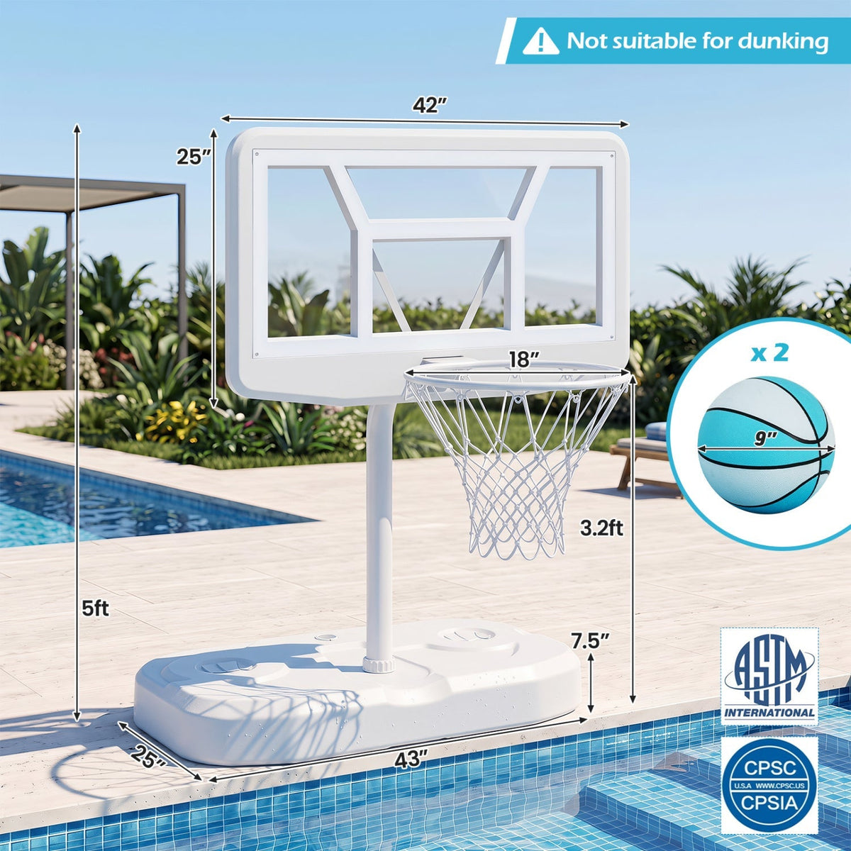 Pool Basketball Hoop Set with 2 Balls and Pump 29