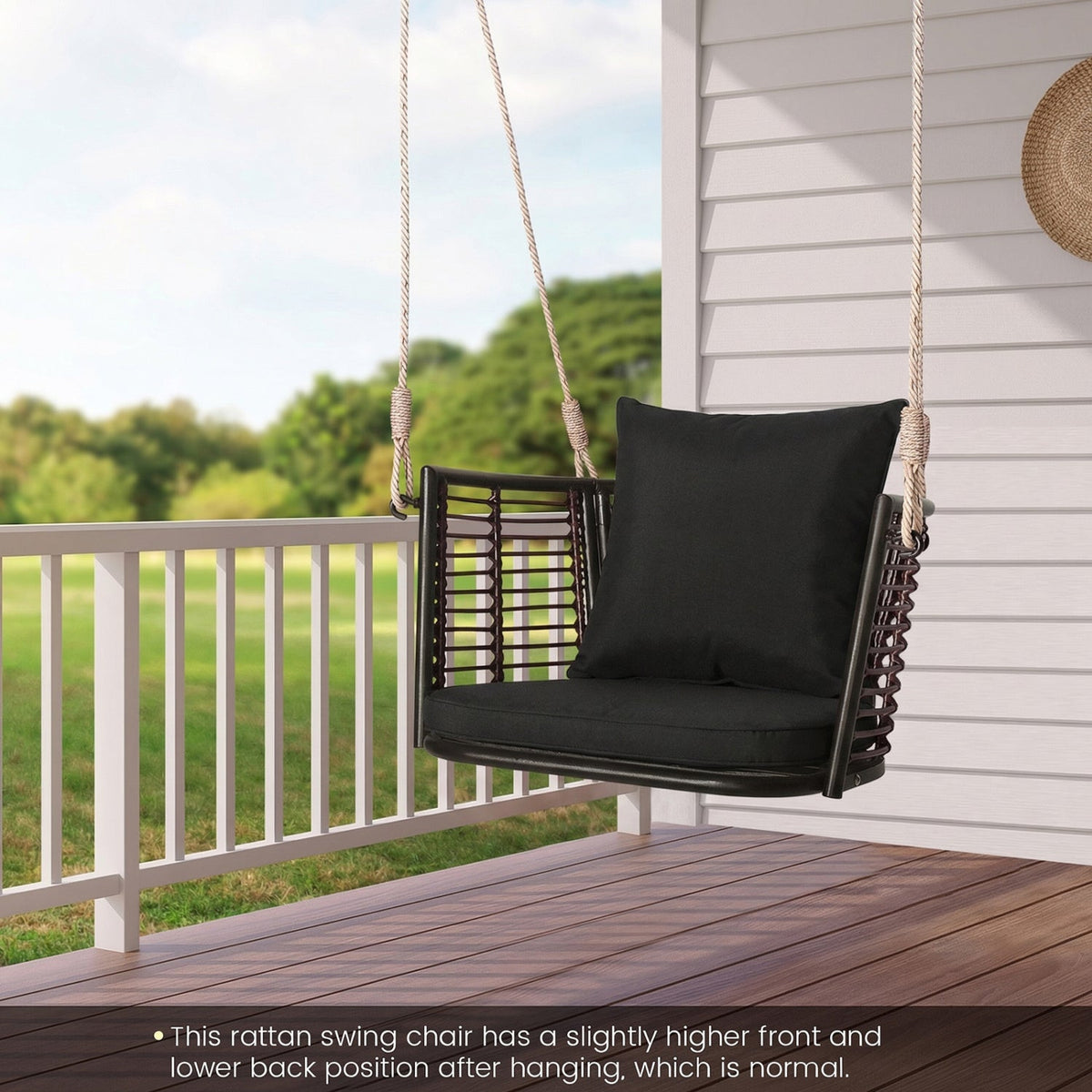 Hanging Rattan Porch Swing Chair with Cushions 6