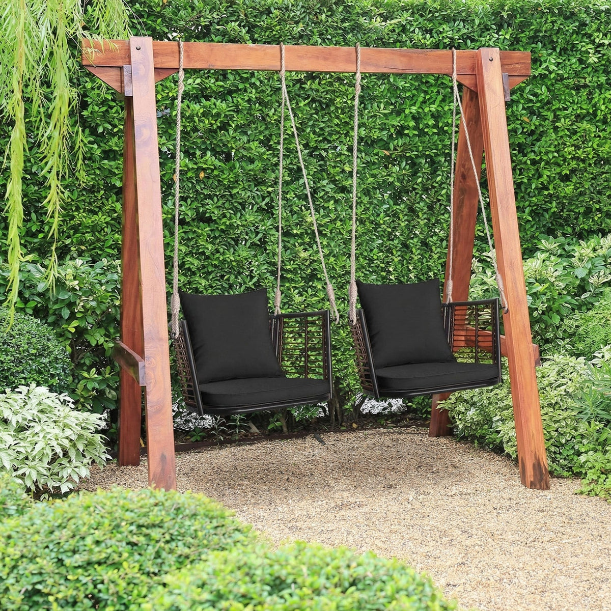 Hanging Rattan Porch Swing Chair with Cushions 2