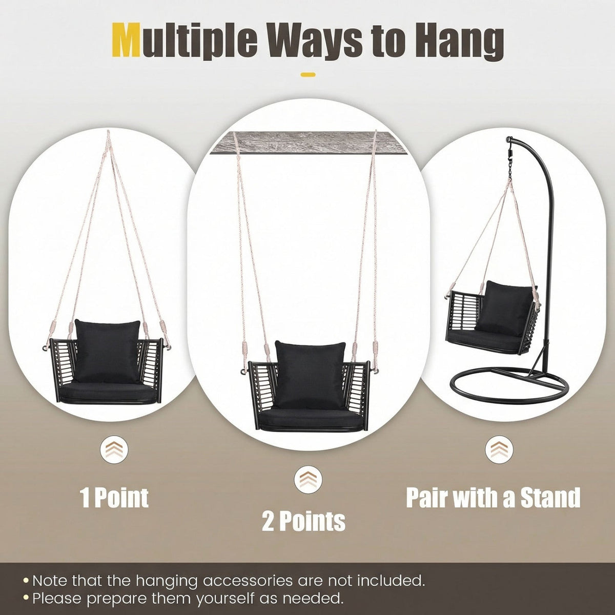 Hanging Rattan Porch Swing Chair with Cushions 7