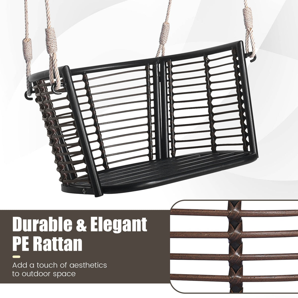Hanging Rattan Porch Swing Chair with Cushions 8