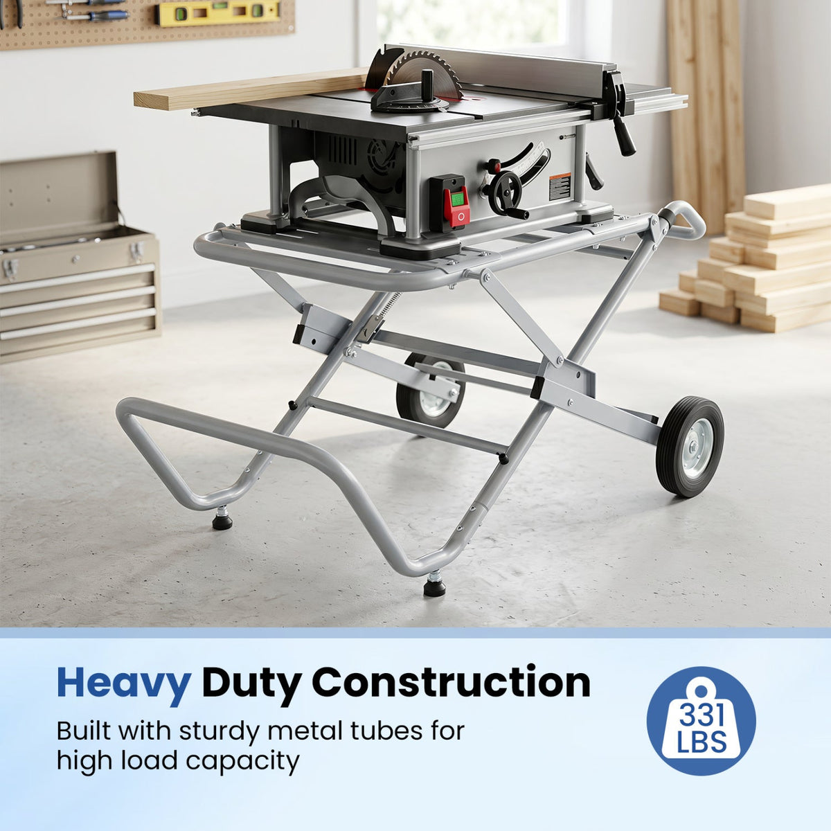 Portable Table Saw Stand with Rolling Wheels - Foldable 7