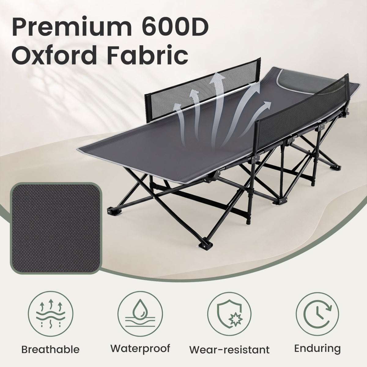 Portable Folding Camping Cot with Guardrail - 330 lbs Capacity 15