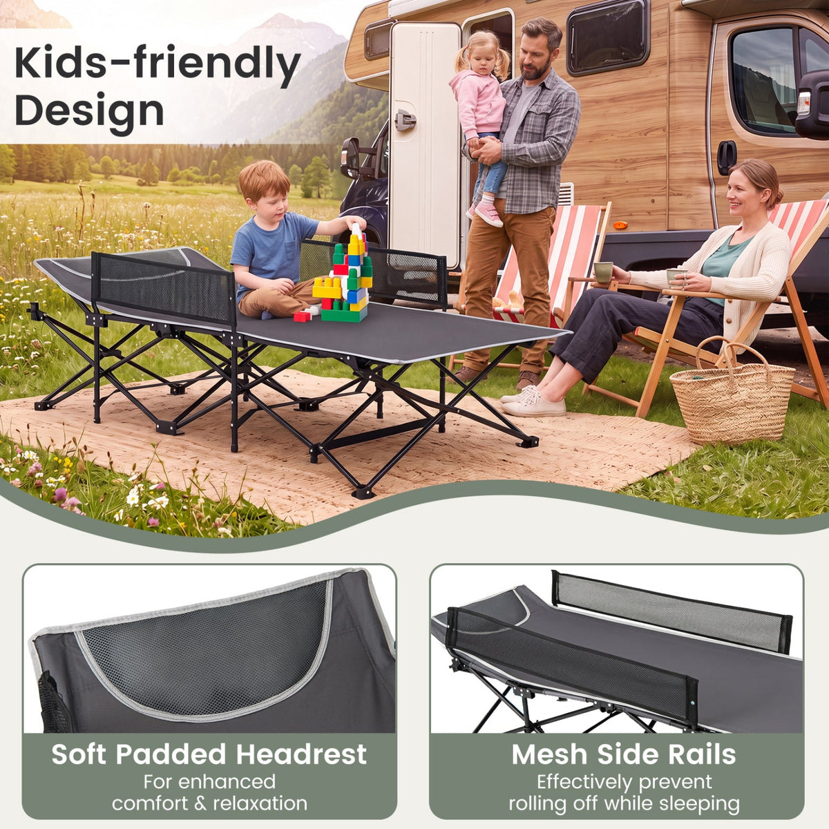 Portable Folding Camping Cot with Guardrail - 330 lbs Capacity 16