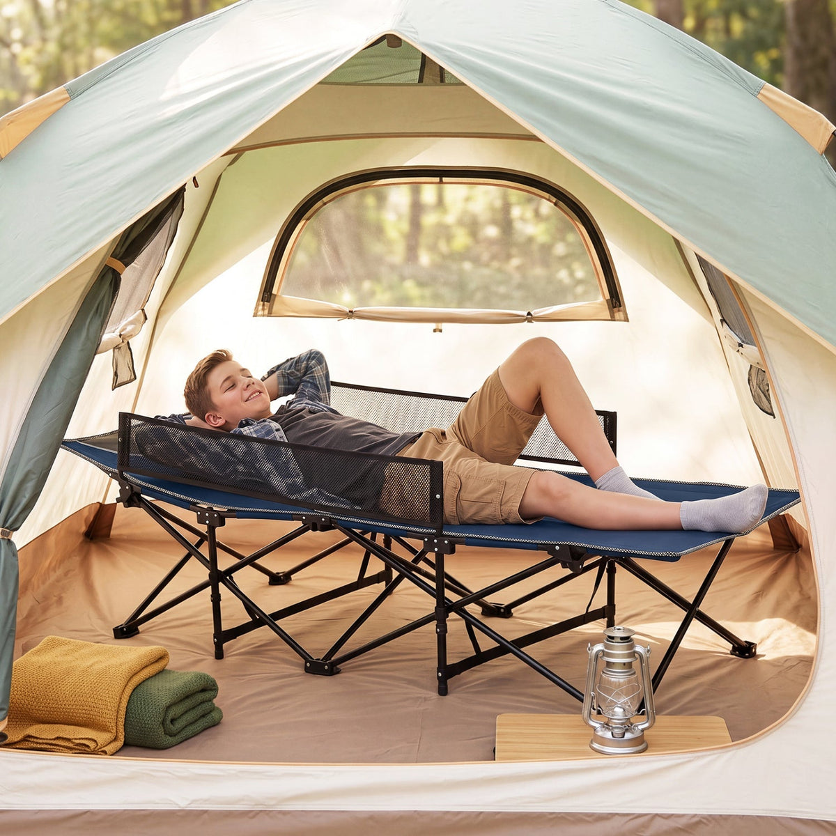 Portable Folding Camping Cot with Guardrail - 330 lbs Capacity 2