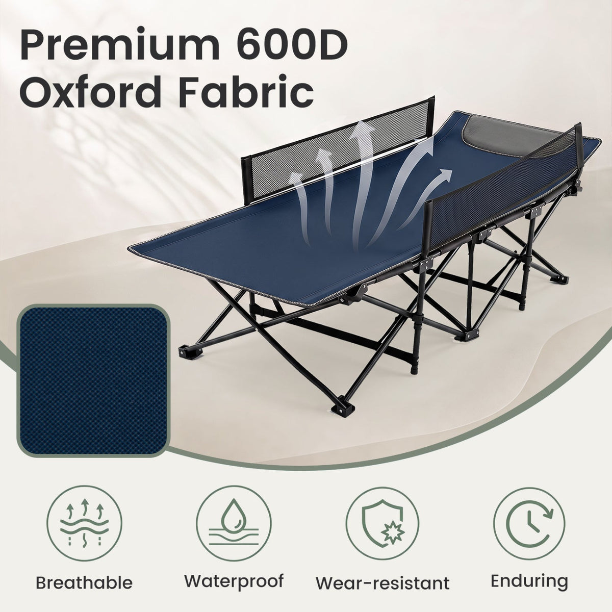 Portable Folding Camping Cot with Guardrail - 330 lbs Capacity 7