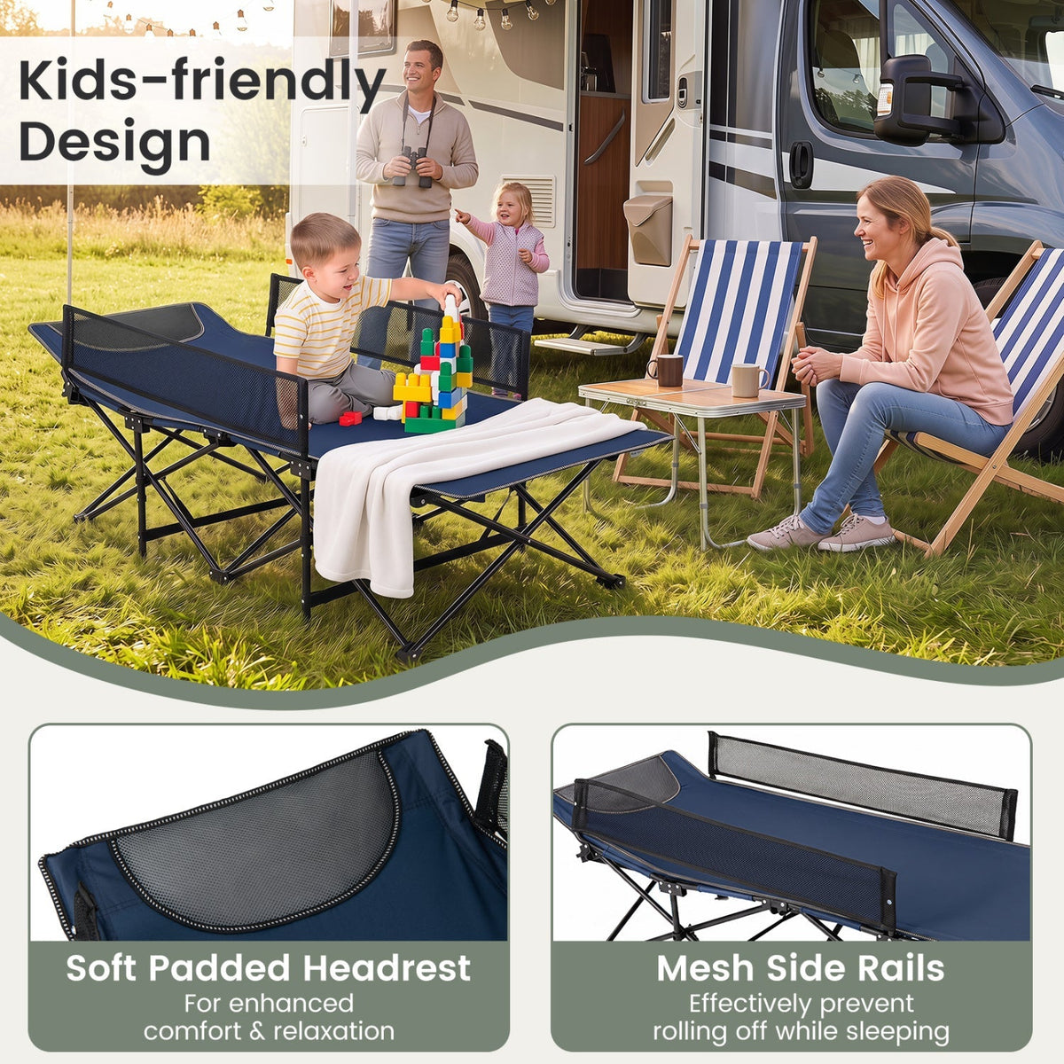 Portable Folding Camping Cot with Guardrail - 330 lbs Capacity 8