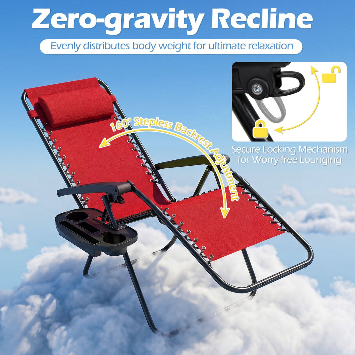 Zero Gravity Lounge Chairs Set of 2 with Cup Holders 22