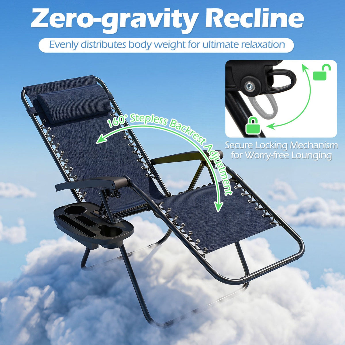 Zero Gravity Lounge Chairs Set of 2 with Cup Holders 14
