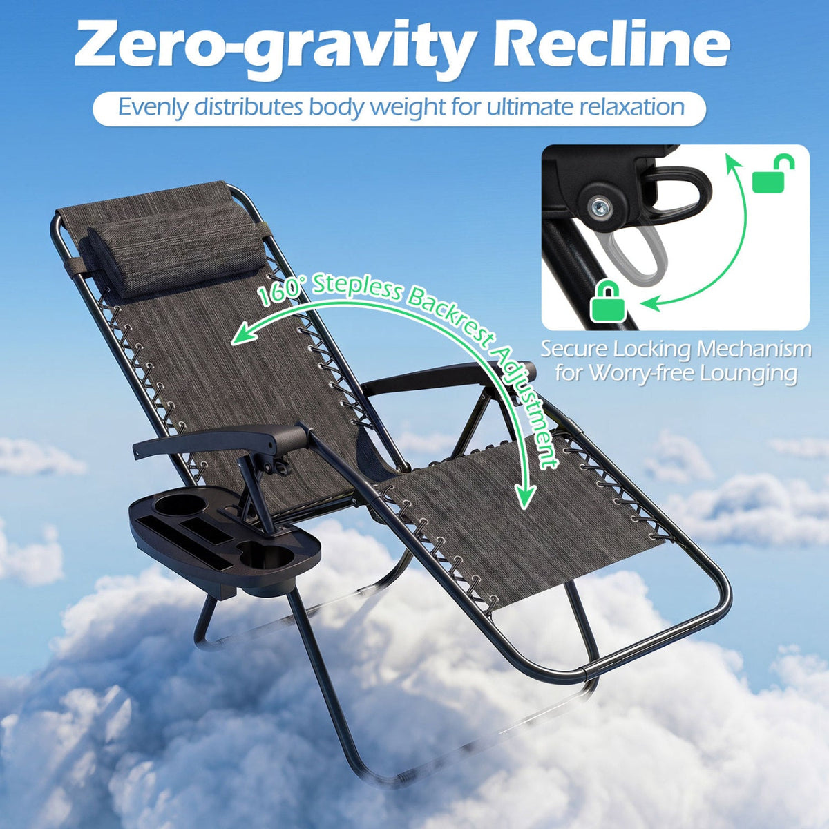 Zero Gravity Lounge Chairs Set of 2 with Cup Holders 7