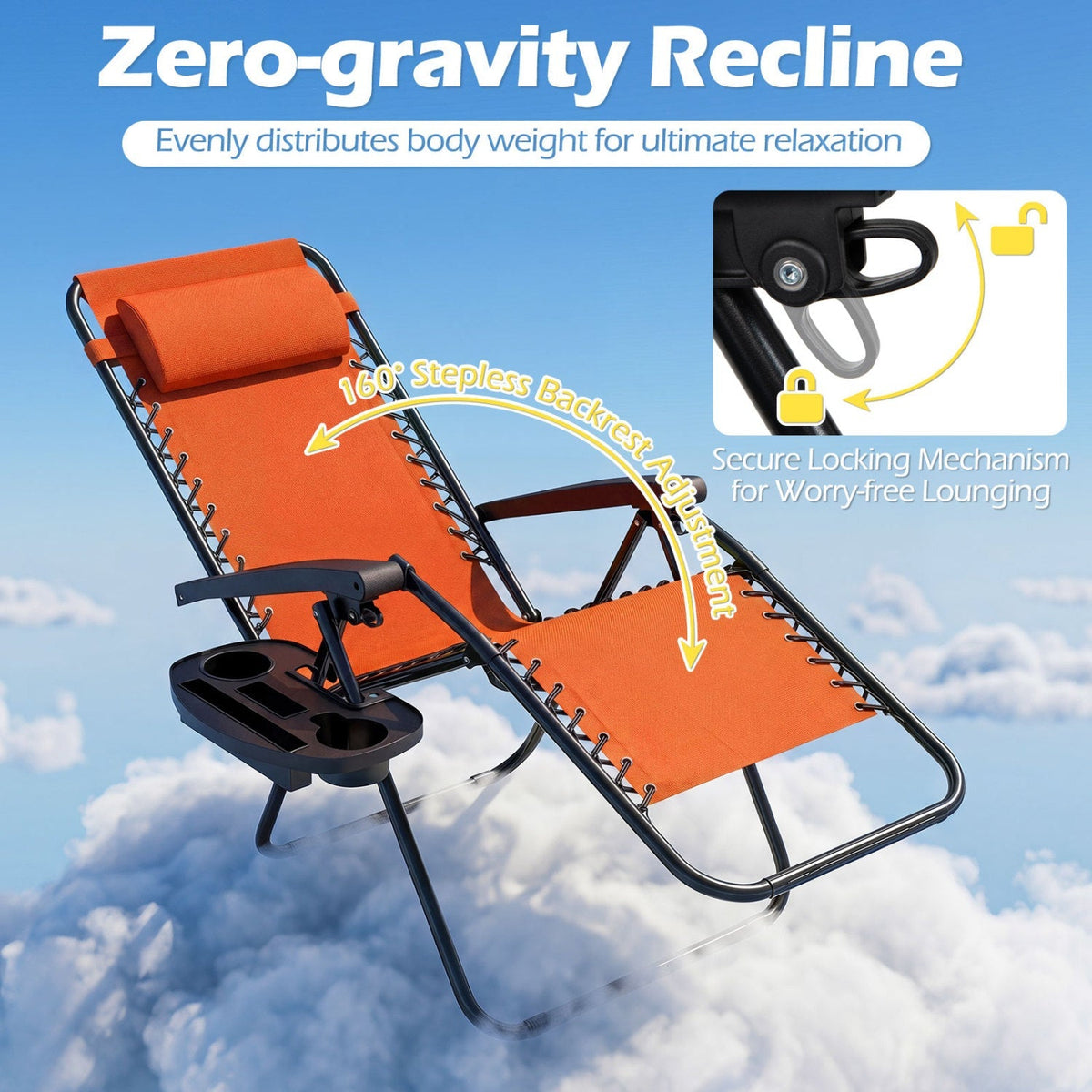 Zero Gravity Lounge Chairs Set of 2 with Cup Holders 30