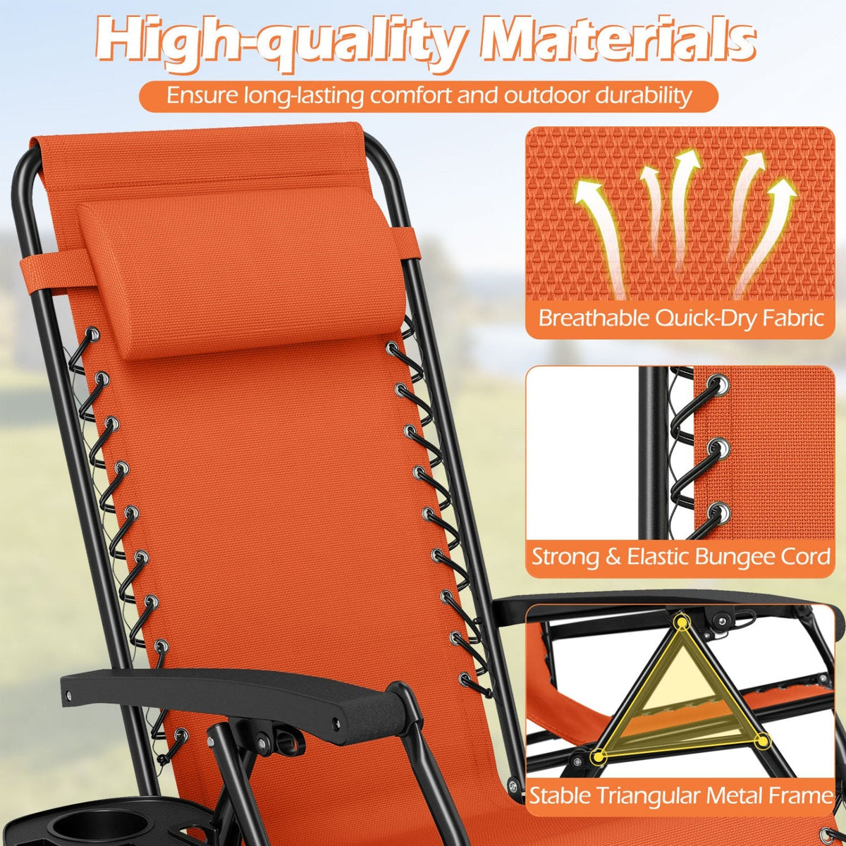 Zero Gravity Lounge Chairs Set of 2 with Cup Holders 32