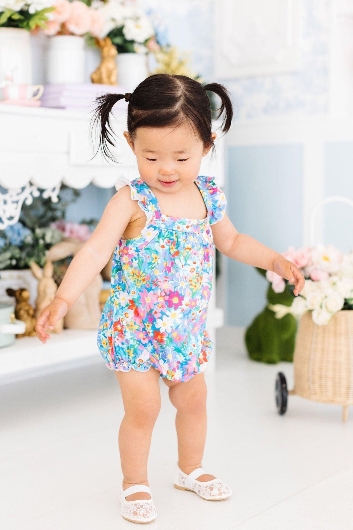 Preppy Floral Ruffle Cross Back Romper 2