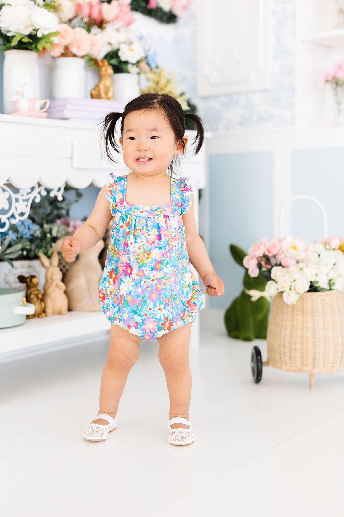 Preppy Floral Ruffle Cross Back Romper 4