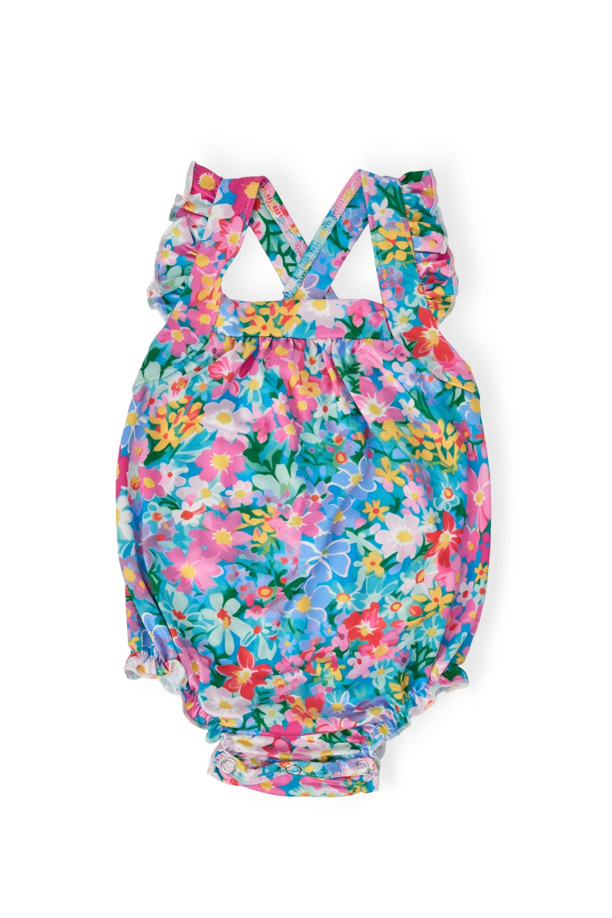 Preppy Floral Ruffle Cross Back Romper 1
