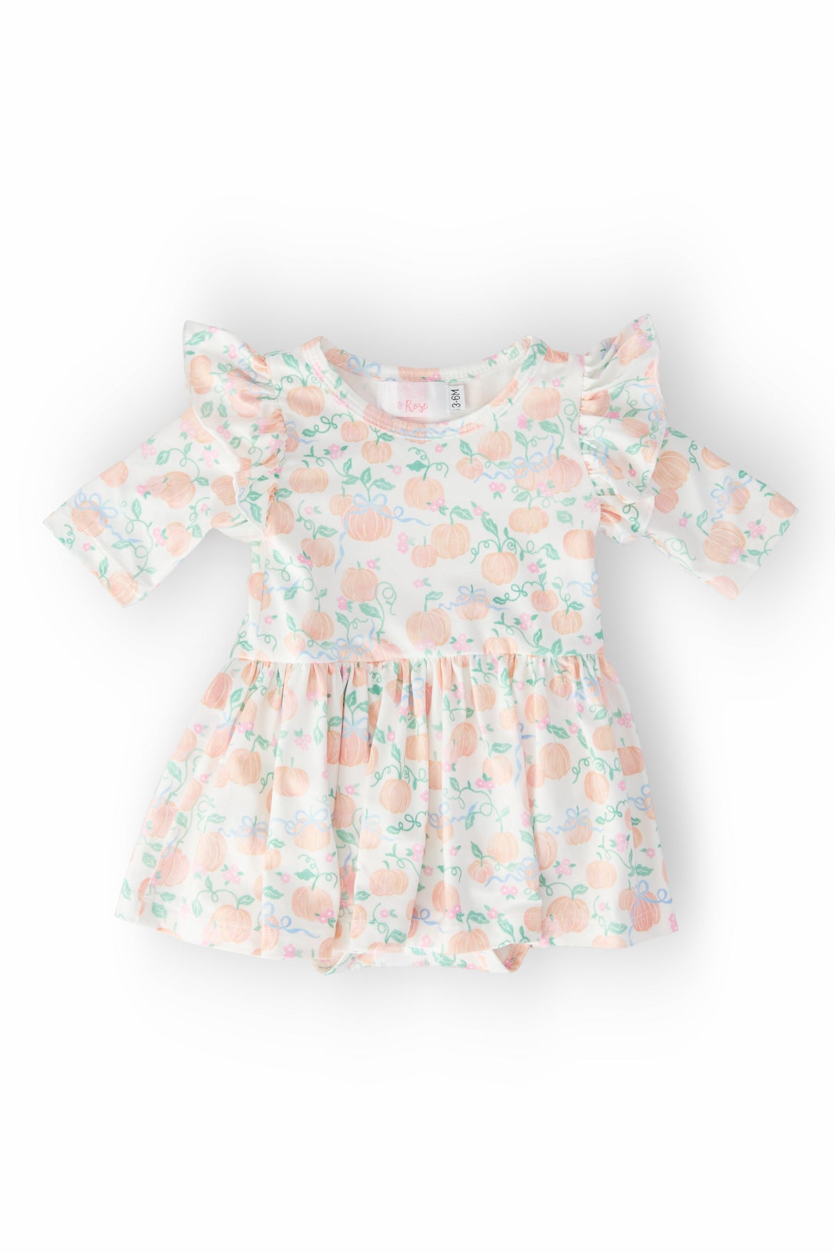 Pretty Pumpkins 3/4 Sleeve Flutter Twirl Bodysuit 1