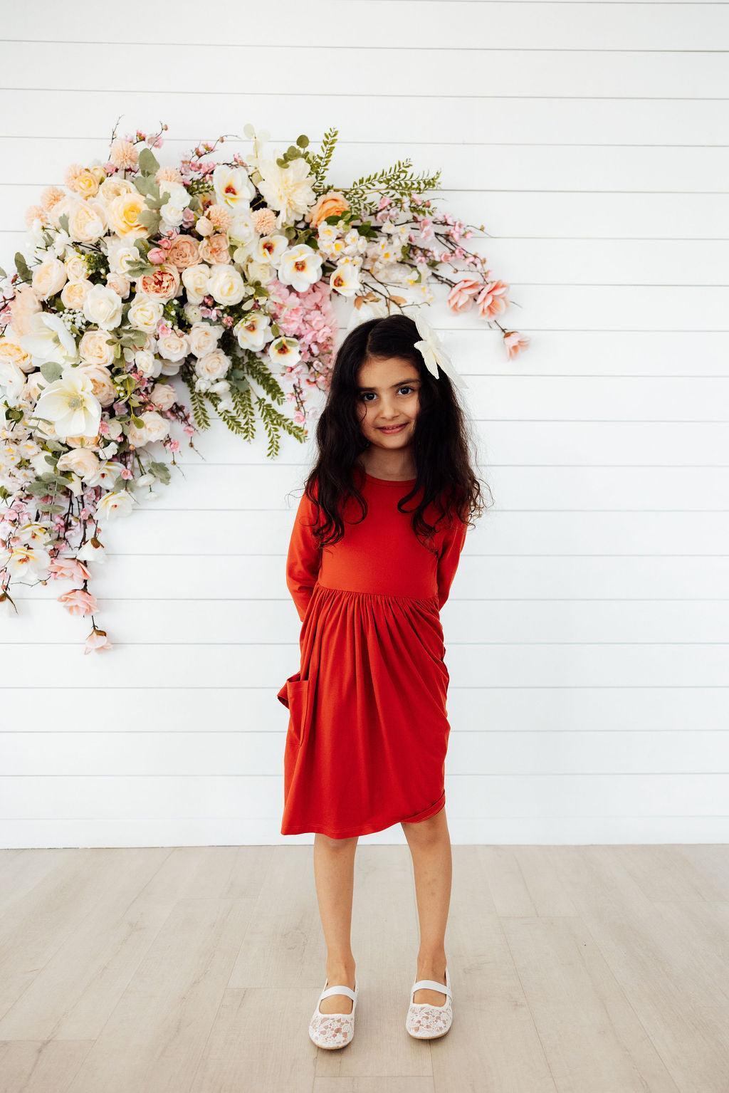Pumpkin Spice 3/4 Sleeve Pocket Twirl Dress 4