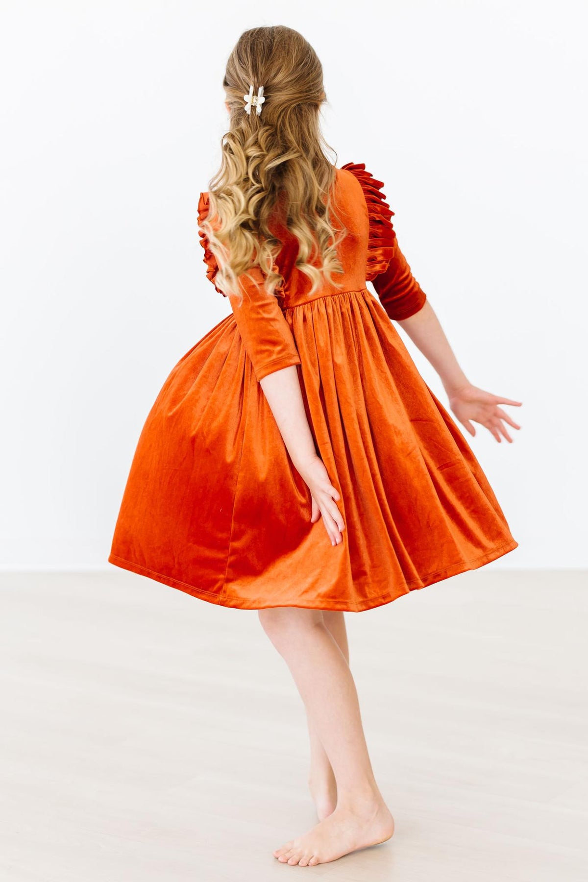 Pumpkin Spice Velvet Ruffle Twirl Dress 7