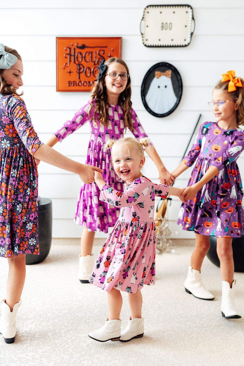 Purr-fectly Spooky 3/4 Sleeve Pocket Twirl Dress 2