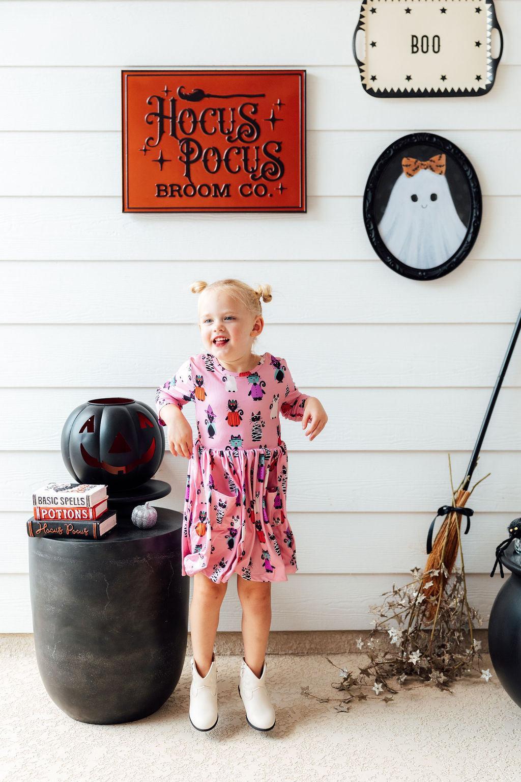 Purr-fectly Spooky 3/4 Sleeve Pocket Twirl Dress 5