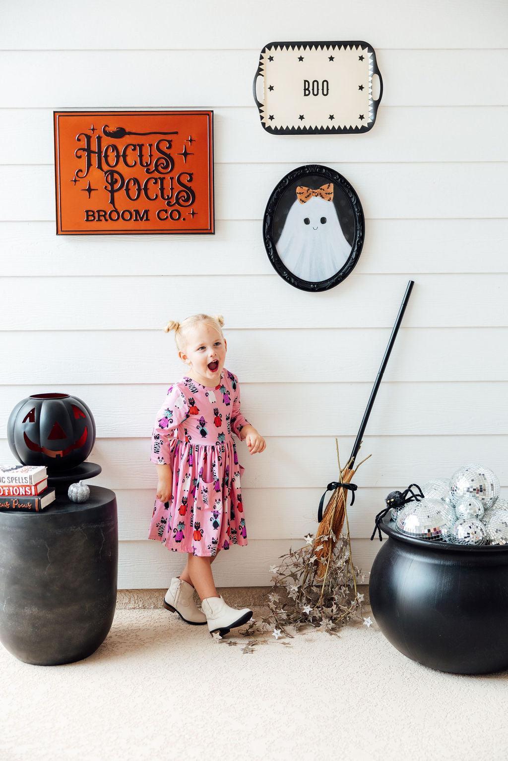 Purr-fectly Spooky 3/4 Sleeve Pocket Twirl Dress 7