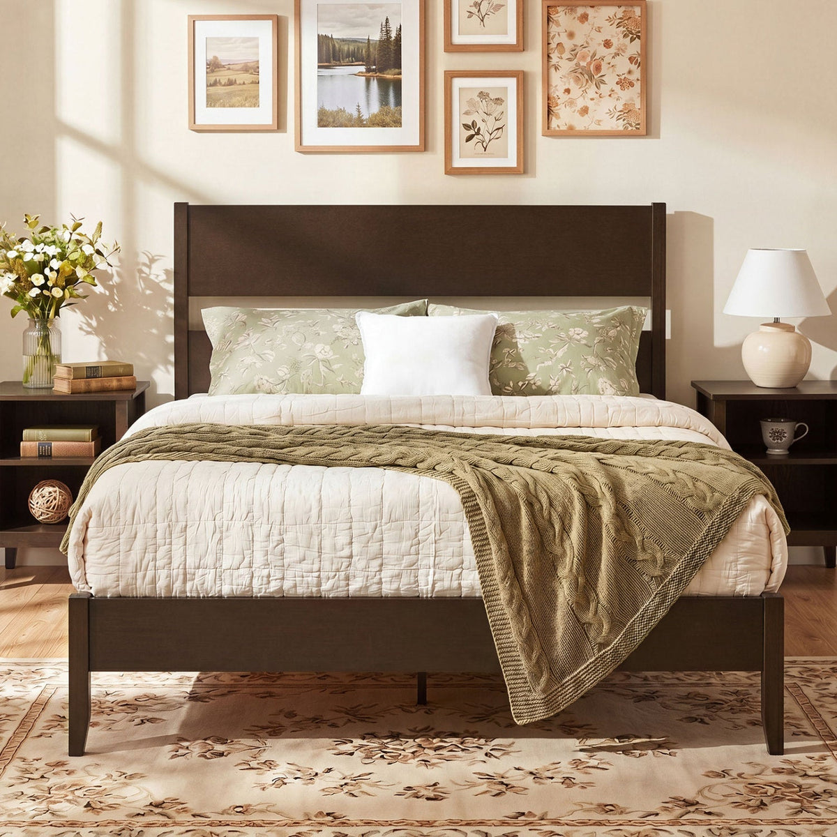 Queen Bed Frame with Headboard and Solid Wood Legs 9