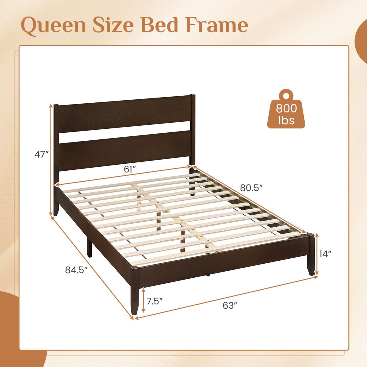 Queen Bed Frame with Headboard and Solid Wood Legs 12