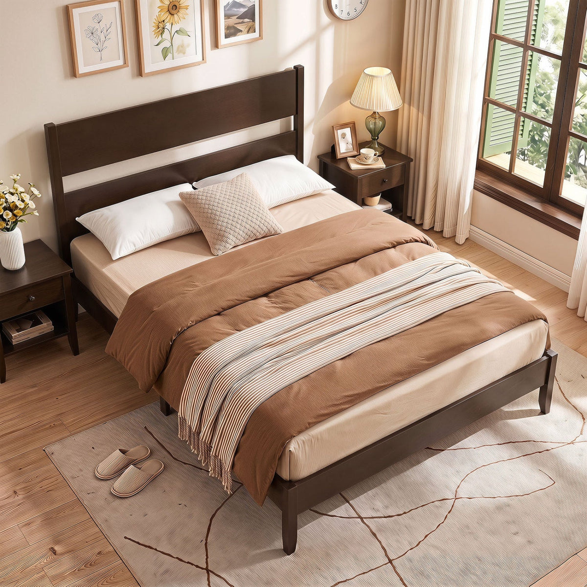 Queen Bed Frame with Headboard and Solid Wood Legs 13
