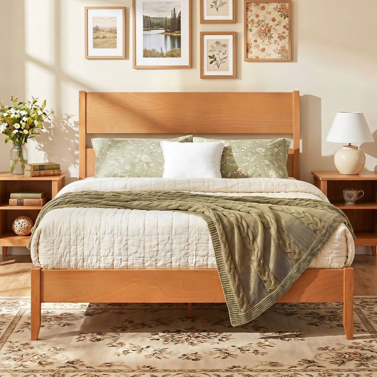 Queen Bed Frame with Headboard and Solid Wood Legs 1