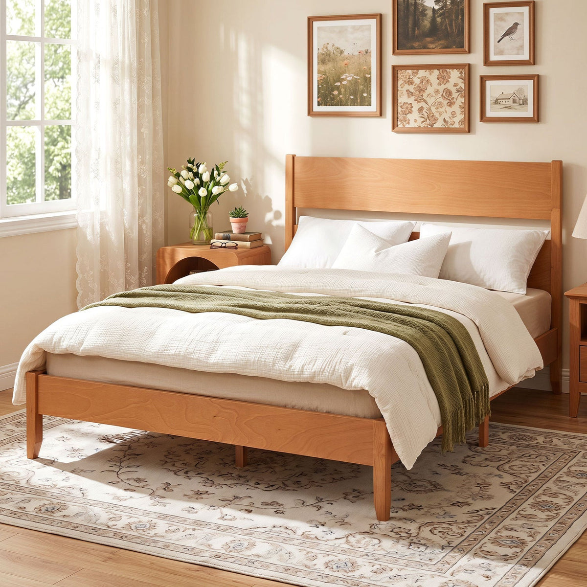 Queen Bed Frame with Headboard and Solid Wood Legs 2