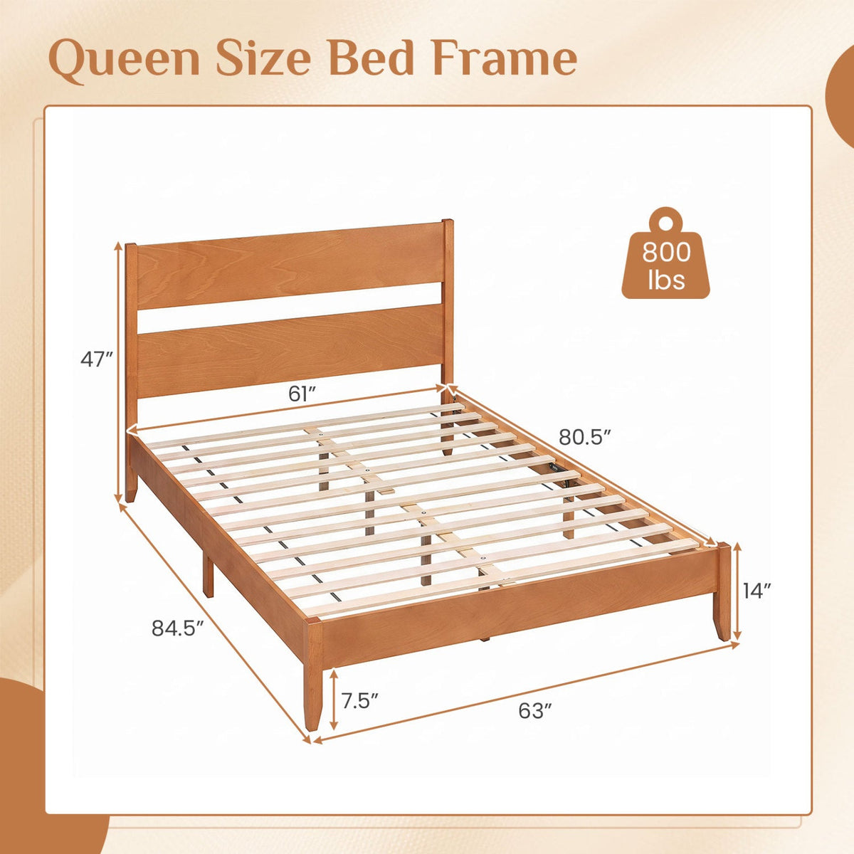 Queen Bed Frame with Headboard and Solid Wood Legs 4