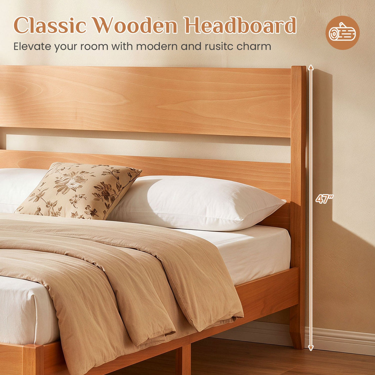 Queen Bed Frame with Headboard and Solid Wood Legs 6
