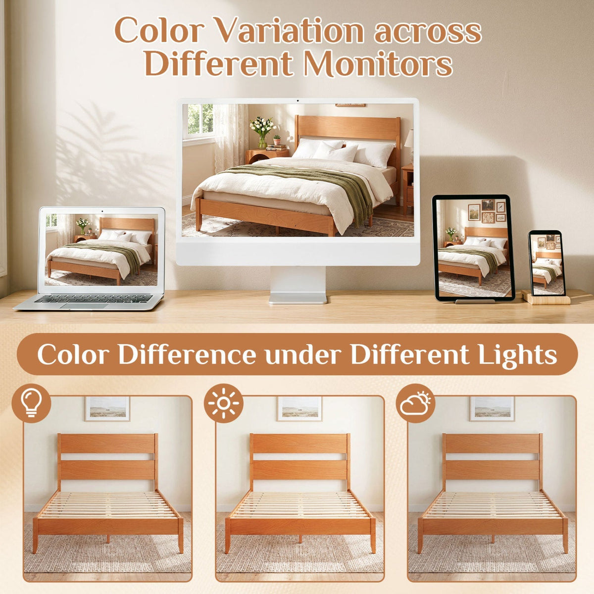 Queen Bed Frame with Headboard and Solid Wood Legs 8