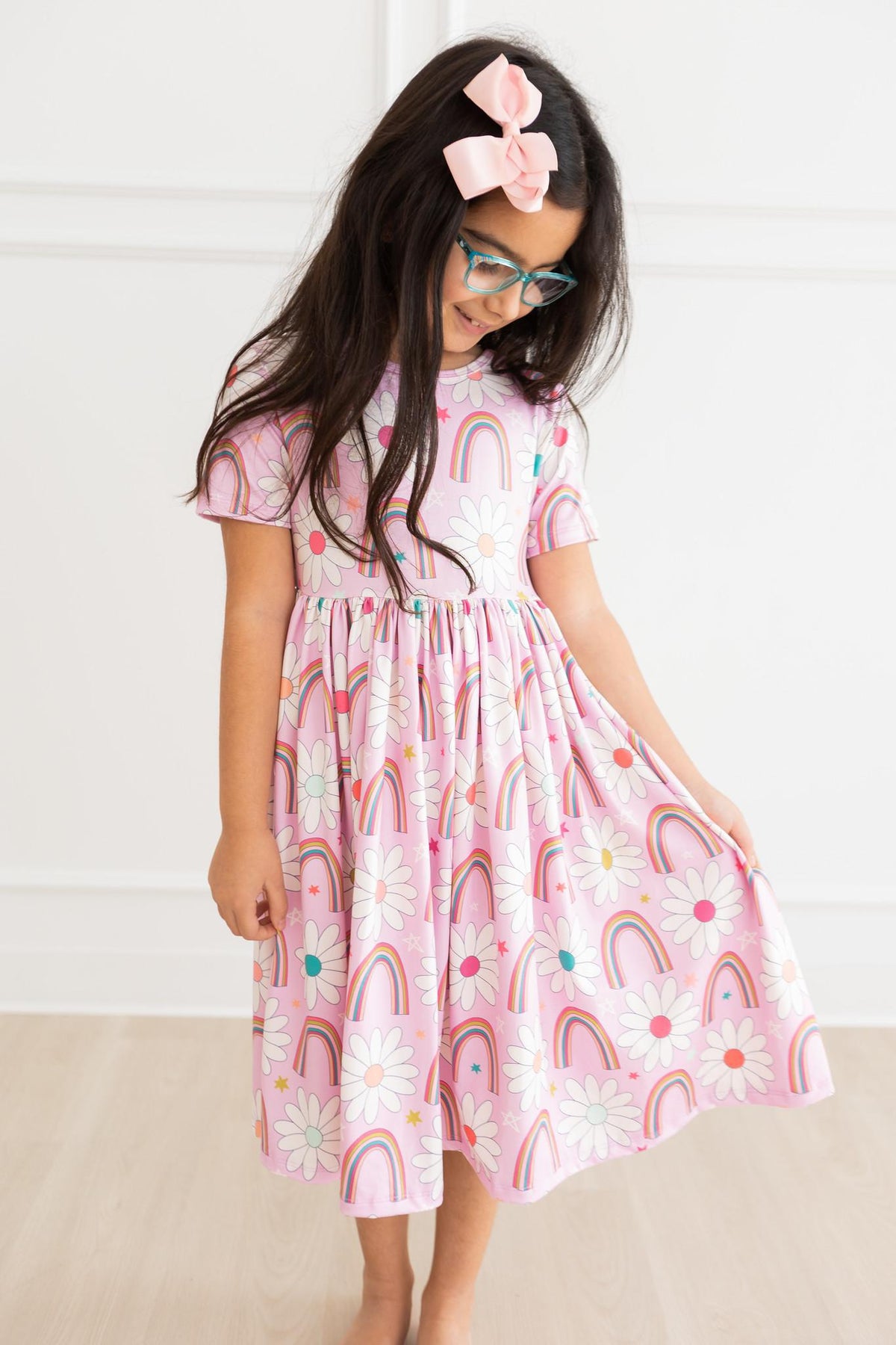 Rainbow Daisies S/S Pocket Twirl Dress 1